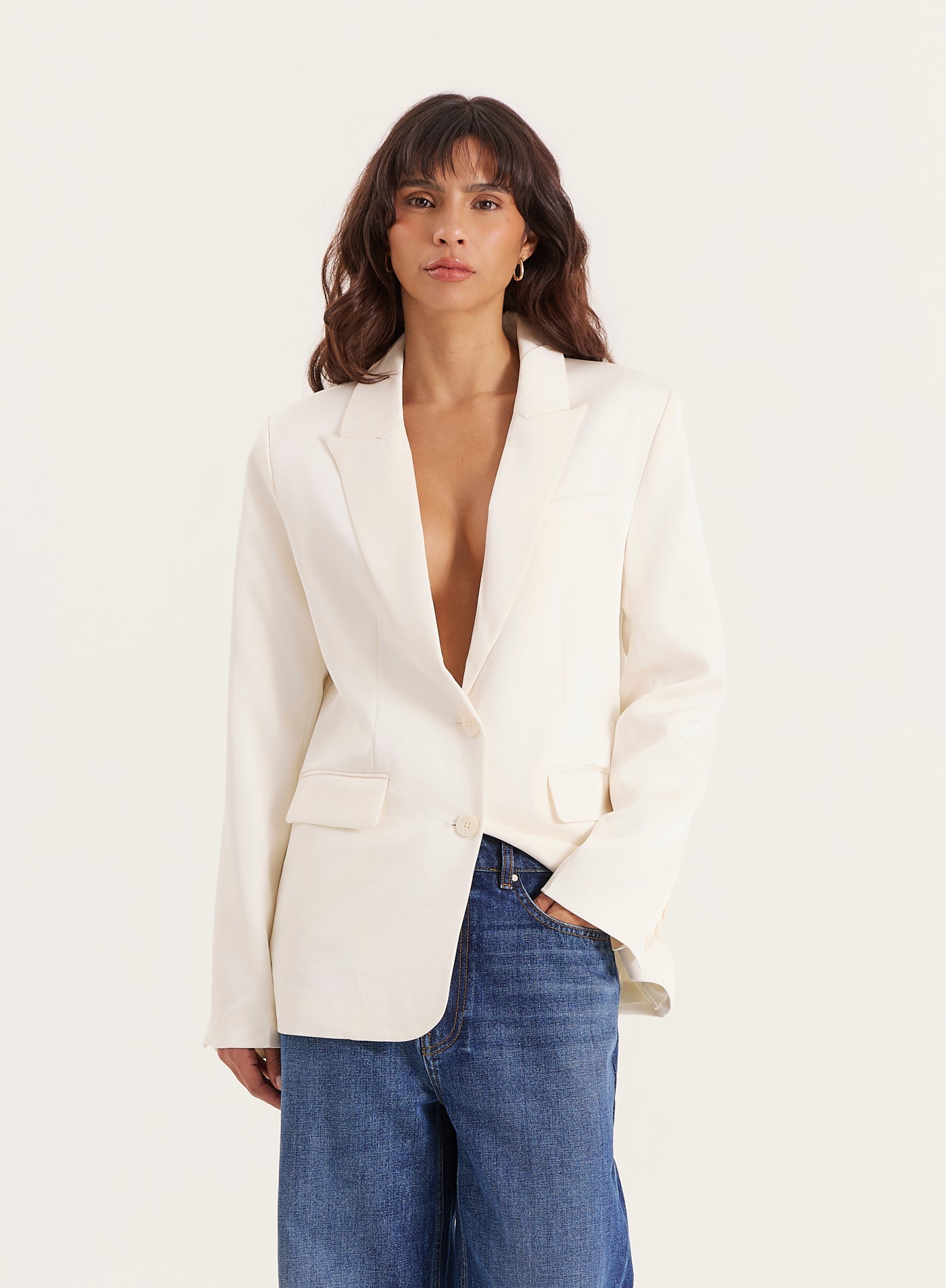 Cream Satin Tailored Blazer
